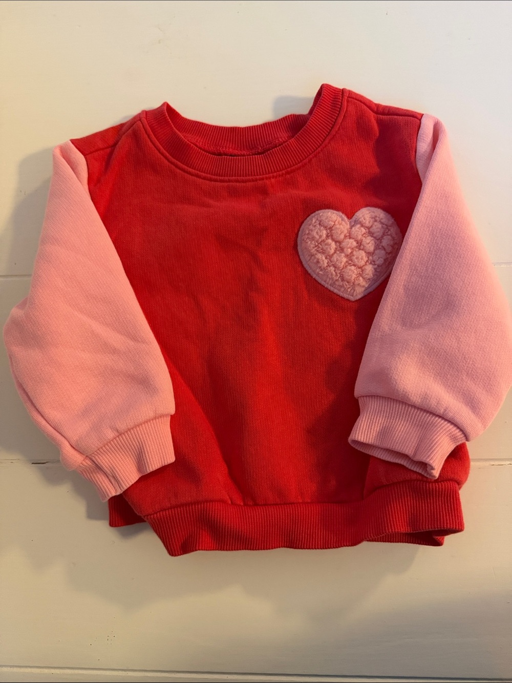 Old Navy Red and Pink Heart Patch Colorblock Sweatshirt